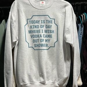 Hanes Light Gray Crewneck Sweater with Fun Print